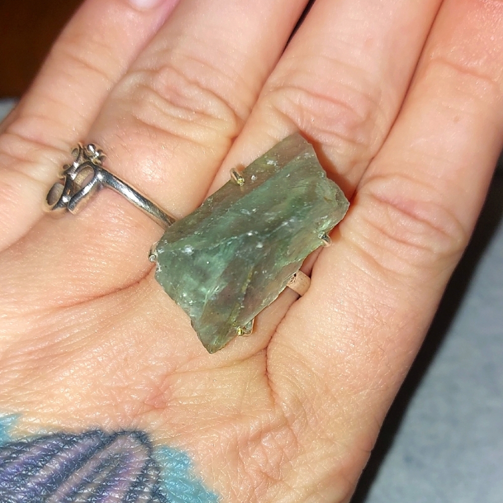 Raw Green Flourite Ring Size 7.5